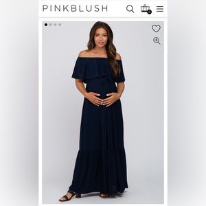 NWT PinkBlush Navy Off Shoulder Ruffle Trim Maxi Dress